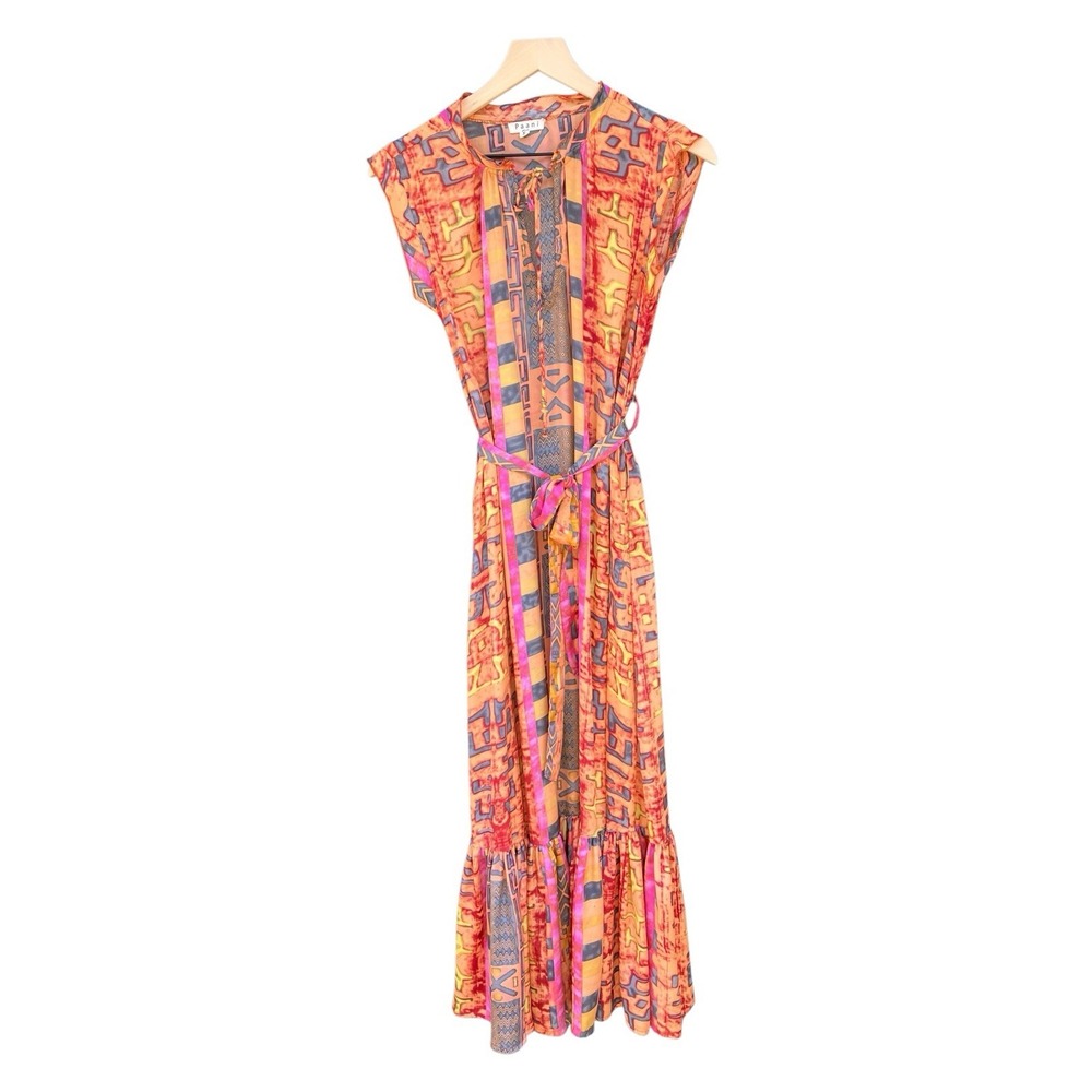 Paani Boho Geometric Tiered Ruffle Maxi Dress Size S